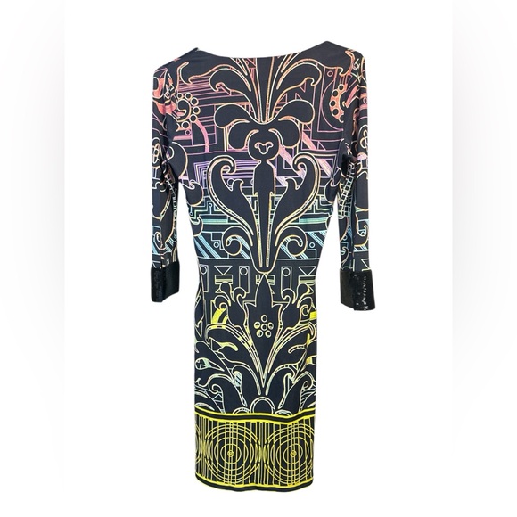 Matthew Williamson 100% Silk Multicolor Print Dress w/ Beaded Cuffs – Size 10 - Picture 2 of 5